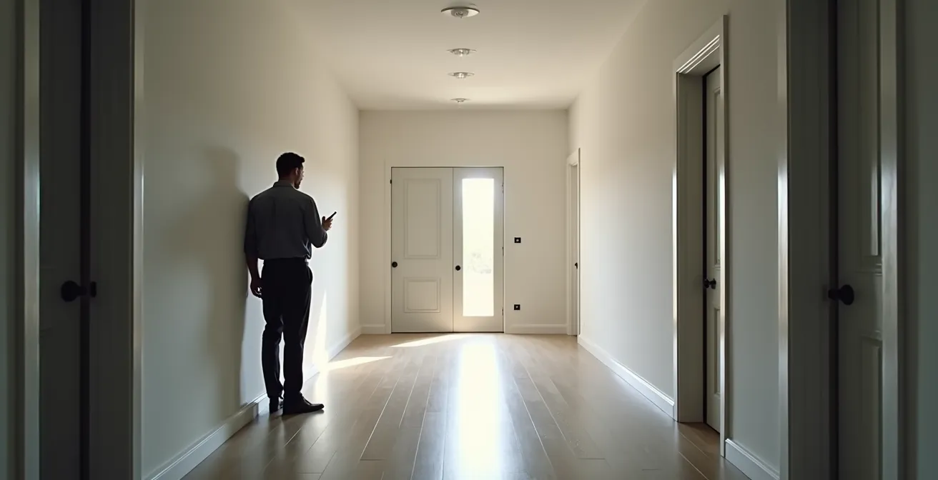 Serrurier examinant l'ensemble des points d'accès d'une habitation