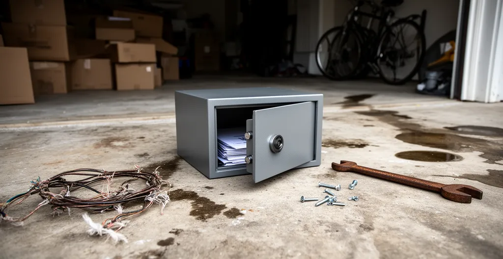 Coffre-fort posé au sol sans fixation visible illustrant une installation à risque